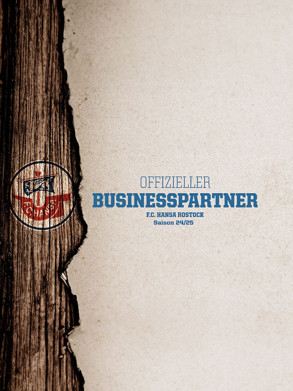 Coffee Perfect ist offizieller Businesspartner des F.C. Hansa Rostock, grafische Darstellung auf Holz- und Papierhintergrund mit Vereinslogo.